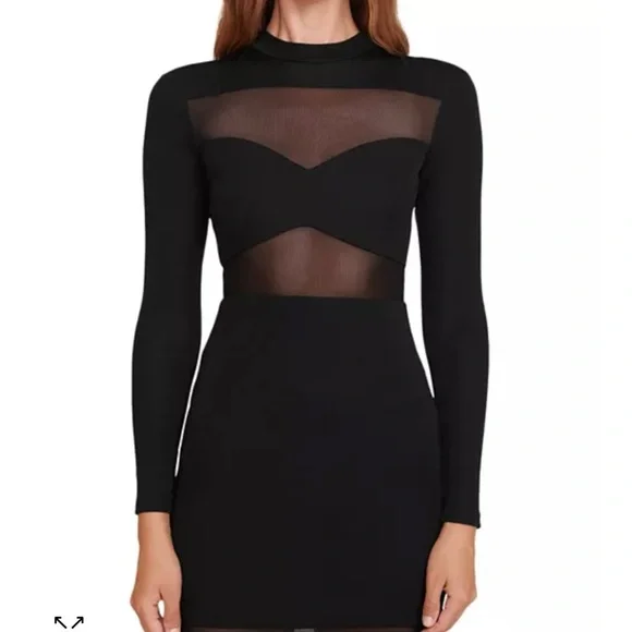 STAUD Black Cut-Out Semi Sheer Long Sleeve Paneled Maxi Dress - Picture 4 of 8